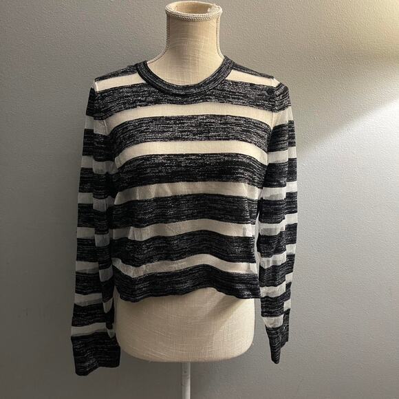 Guess Brand Striped Semi-sheer Metallic Shimmer Long Sleeve Top Size Large - Picture 4 of 8